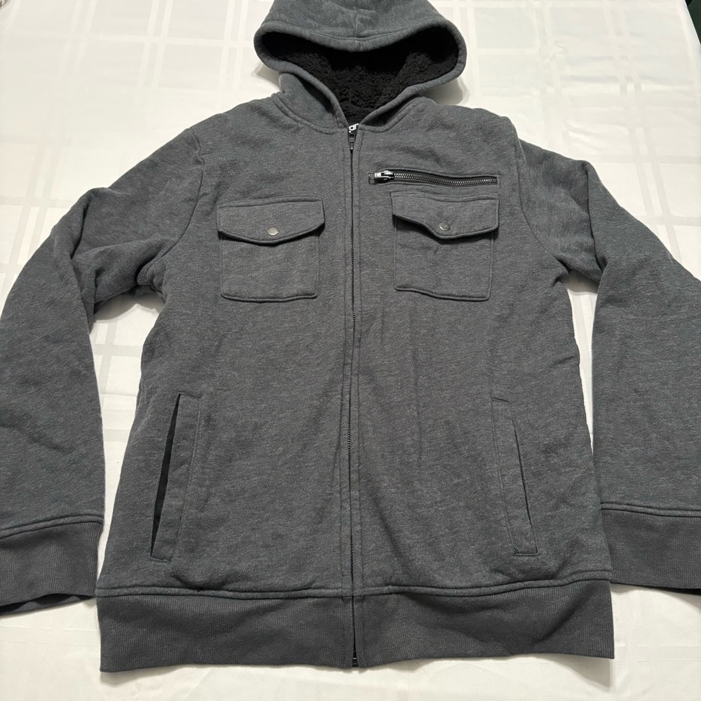 Urban Pipeline Boys’ XL Gray Full Zip Hoodie Faux Fur Lined Sweatshirt 5 Pocket